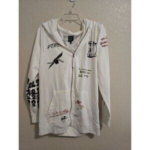 Punk Royal White Graphic Graffiti Zipper Hoodie 100% Cotton M‎